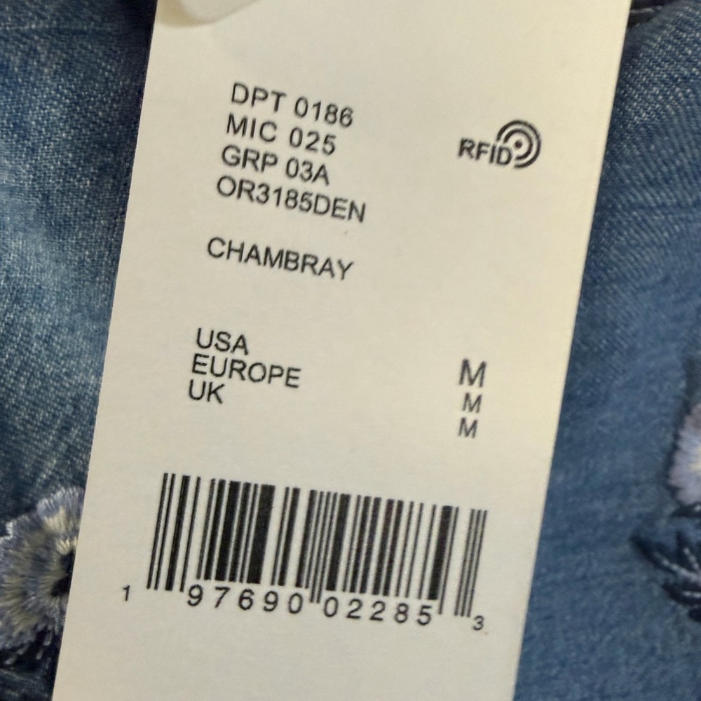 A Loves A Chambray Embroidered Ruffle Tiered Dress with Pockets | Size M | NWT - Picture 6 of 11